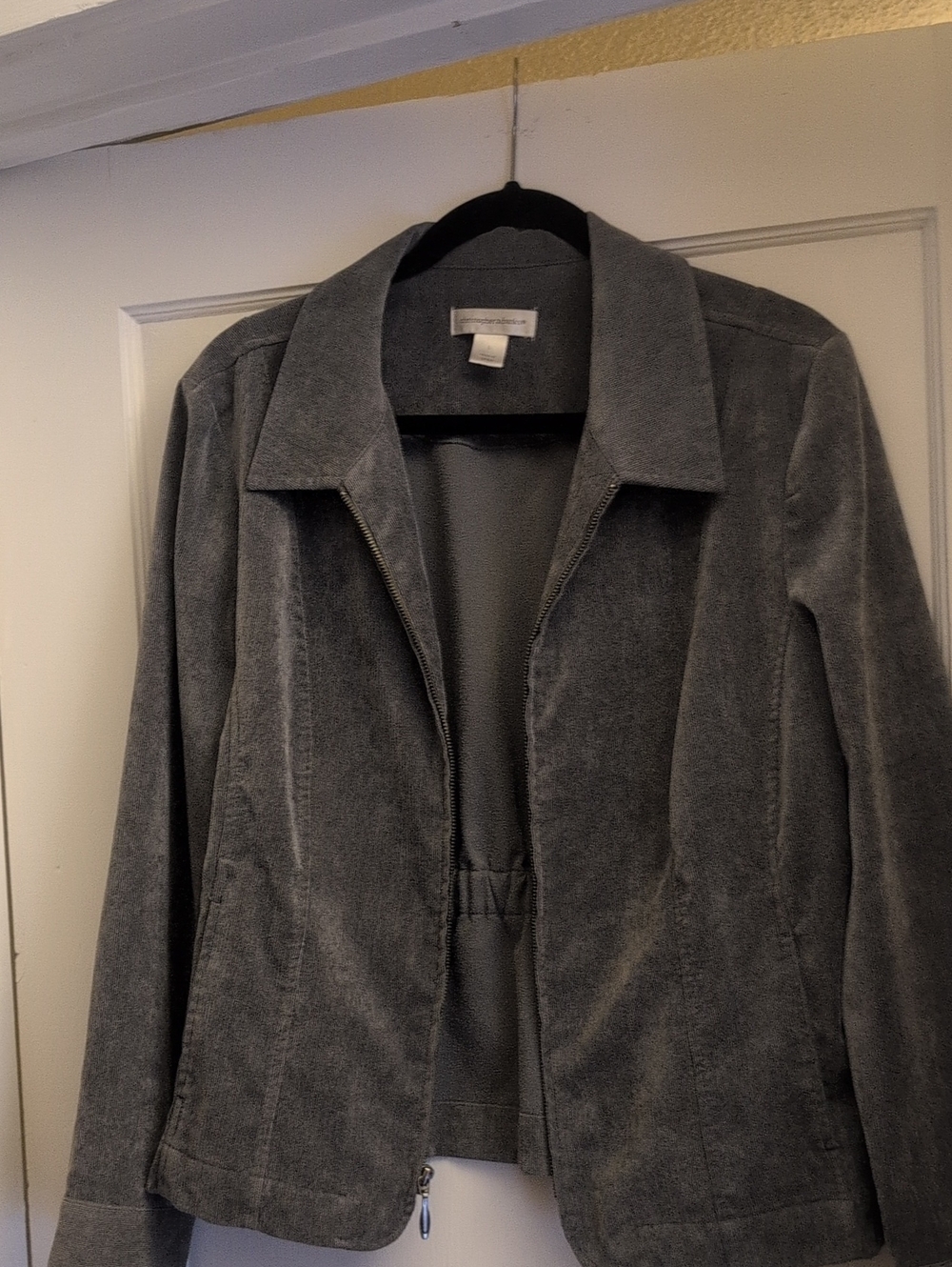 Grey Corduroy Women's Zip-Front Jacket